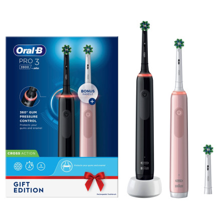 Oral-B Pro 3 3900N Gift Edition Adulte Brosse à dents rotative oscillante Noir, Rose