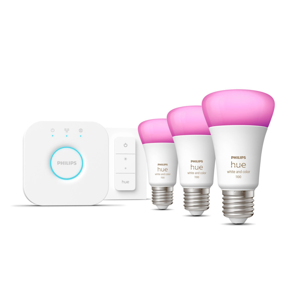 Philips Hue White and Color ambiance Kit de démarrage 3 ampoules connectées E27 (1100) + variateur Philips Hue White and Color ambiance Kit de démarrage 3 ampoules connectées E27 (1100) + variateur