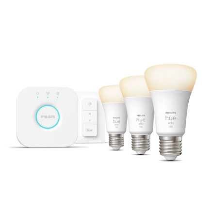 Philips Hue White Kit de démarrage   3 ampoules connectées E27 (1100) + variateur