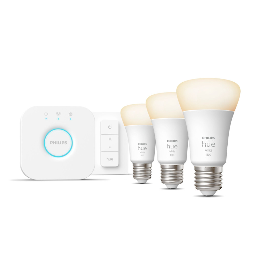 Philips Hue White Kit de démarrage 3 ampoules connectées E27 (1100) + variateur Philips Hue White Kit de démarrage 3 ampoules connectées E27 (1100) + variateur