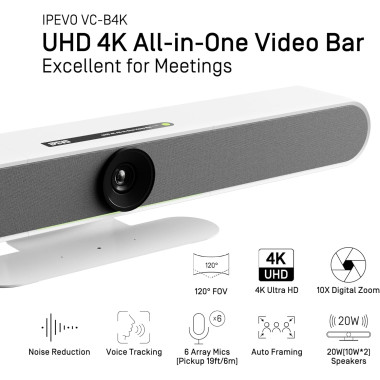 IPE00046441 IPEVO VC-B4K (Blanc) Barre vidéo UHD 4K tout-en-un