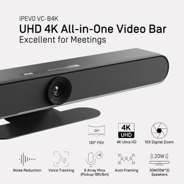 IPE00046439 IPEVO VC-B4K (Noir) Barre vidéo UHD 4K tout-en-un