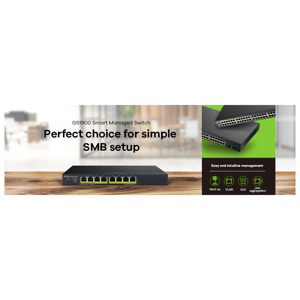 Zyxel GS1900-8 Géré L2 Gigabit Ethernet (10 100 1000) Noir