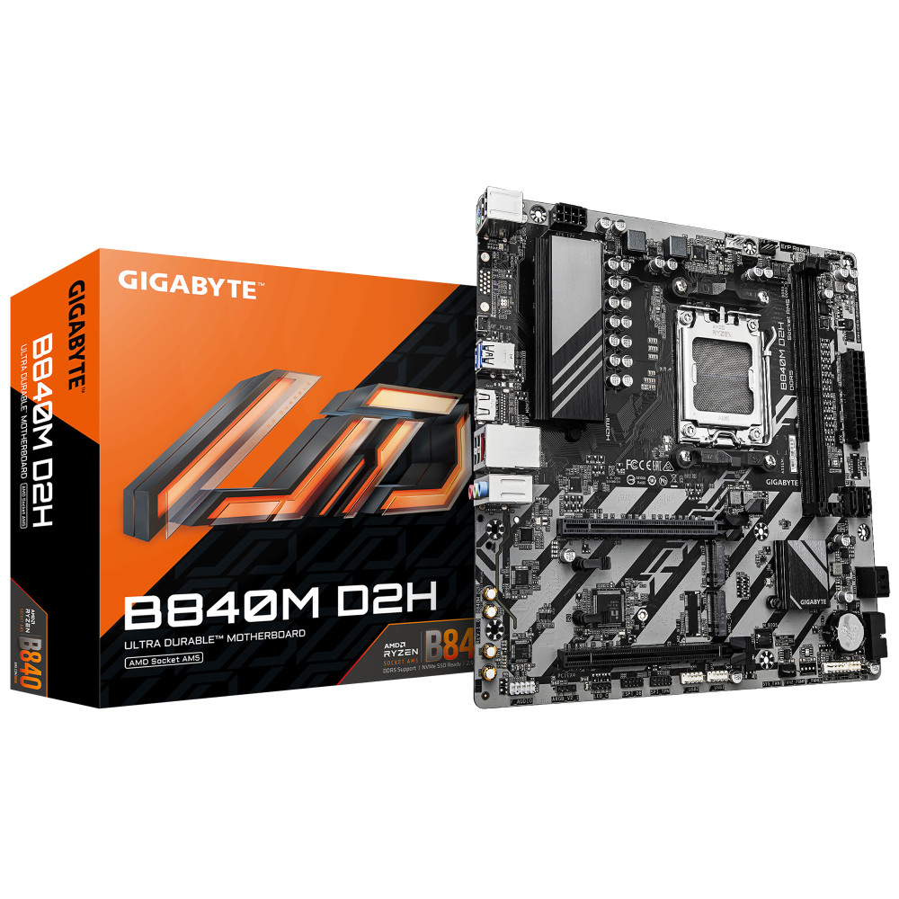 GIGABYTE B840M D2H Carte mère - Processeurs AMD Ryzen 9000, VRM 5+2+2 phases, jusqu'à 7600 MHz DDR5, 1xPCIe 4.0 + 1xPCIe 3.0 GIGABYTE B840M D2H Carte mère - Processeurs AMD Ryzen 9000, VRM 5+2+2 phases, jusqu'à 7600 MHz DDR5, 1xPCIe 4.0 + 1xPCIe 3.0