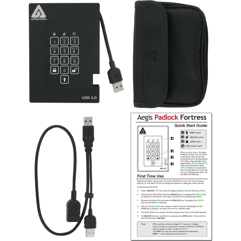 Apricorn Aegis Padlock Fortress 256 Go USB 3.2 Gen 1 (3.1 Gen 1) Noir