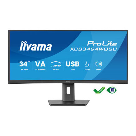 IIY00046459 IIYAMA XCB3494WQSU-B1 (Prolite) - 34p VA UWQHD Incurvé 0.4ms 350cd 2xHDMI-1xDP 2xUSB-C 4xUSB 2x5W Noir