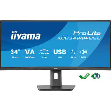 IIY00046459 IIYAMA XCB3494WQSU-B1 (Prolite) - 34p VA UWQHD Incurvé 0.4ms 350cd 2xHDMI-1xDP 2xUSB-C 4xUSB 2x5W Noir