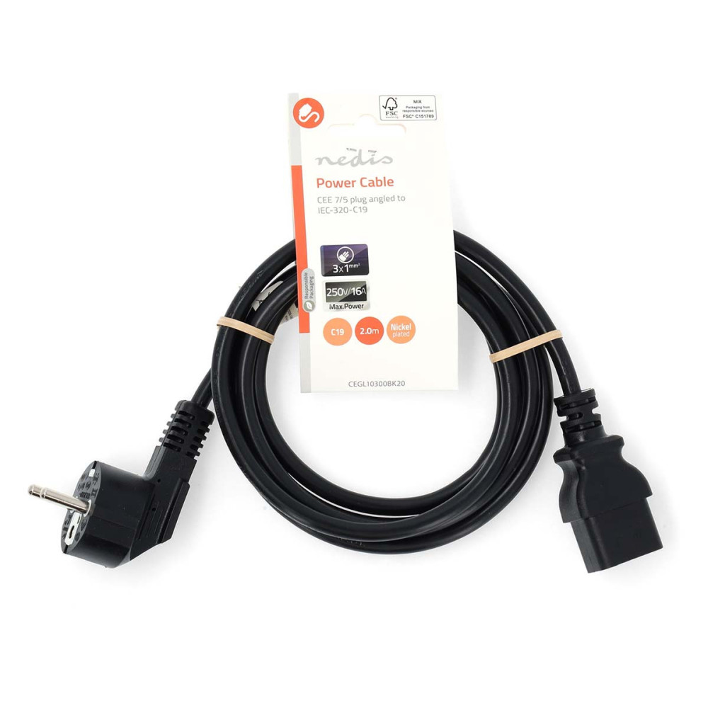 Nedis CEGL10300BK20 câble électrique Noir 2 m Prise d'alimentation type C IEC C19