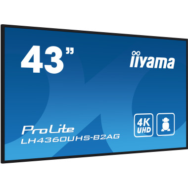 iiyama LH4360UHS-B2AG affichage de messages Carte A numérique 108 cm (42.5") LED Wifi 500 cd m² 4K Ultra HD Noir Intégré dans