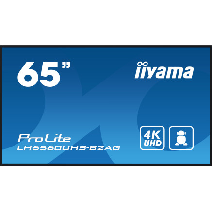 iiyama LH6560UHS-B2AG affichage de messages Carte A numérique 165,1 cm (65") LED Wifi 500 cd m² 4K Ultra HD Noir Intégré dans