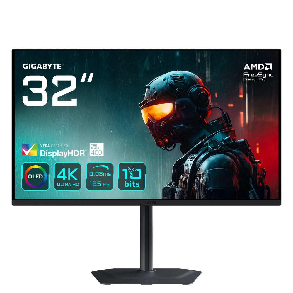 GIGABYTE MO32U 31,5" Moniteur Gaming OLED 4K UHD - 3840 x 2160, 165Hz, 0.03ms, 250 cd m², Display HDR True Black 400, HDMI 2.1, GIGABYTE MO32U 31,5" Moniteur Gaming OLED 4K UHD - 3840 x 2160, 165Hz, 0.03ms, 250 cd m², Display HDR True Black 400, HDMI 2.1,