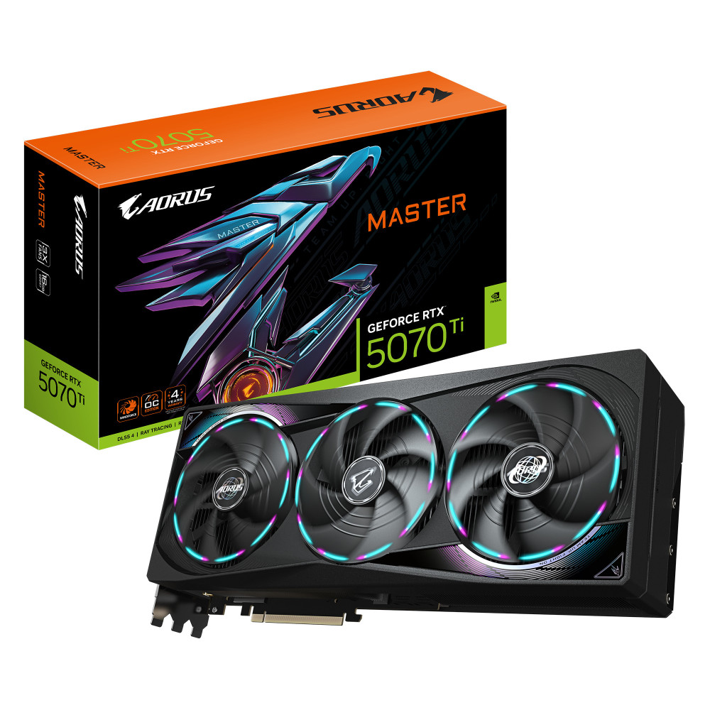 GIGABYTE AORUS GeForce RTX 5070 Ti MASTER 16G Carte Graphique - 16 Go GDDR7, 256 bits, PCI-E 5.0, 2670 MHz Core Clock, 3 x DP GIGABYTE AORUS GeForce RTX 5070 Ti MASTER 16G Carte Graphique - 16 Go GDDR7, 256 bits, PCI-E 5.0, 2670 MHz Core Clock, 3 x DP