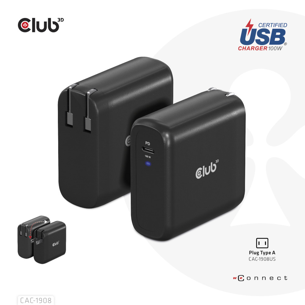 CLUB3D CAC-1908 chargeur d'appareils mobiles Manettes de jeu, Ordinateur portable, Téléphone portable, Ordinateur portable,