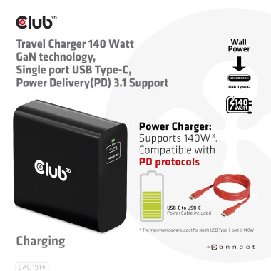 CLUB3D CAC-1914 chargeur d'appareils mobiles Moniteur vidéo pour bébé, Tondeuse pour barbe, Caméscope numérique, Caméra