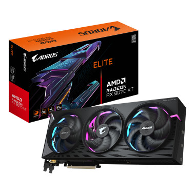 GIGABYTE AORUS Radeon RX 9070 XT ELITE 16G Carte Graphique - 16 Go GDDR6, 256 bits, PCI-E 5.0, 3100 MHz Fréquence du Cœur, 2 x