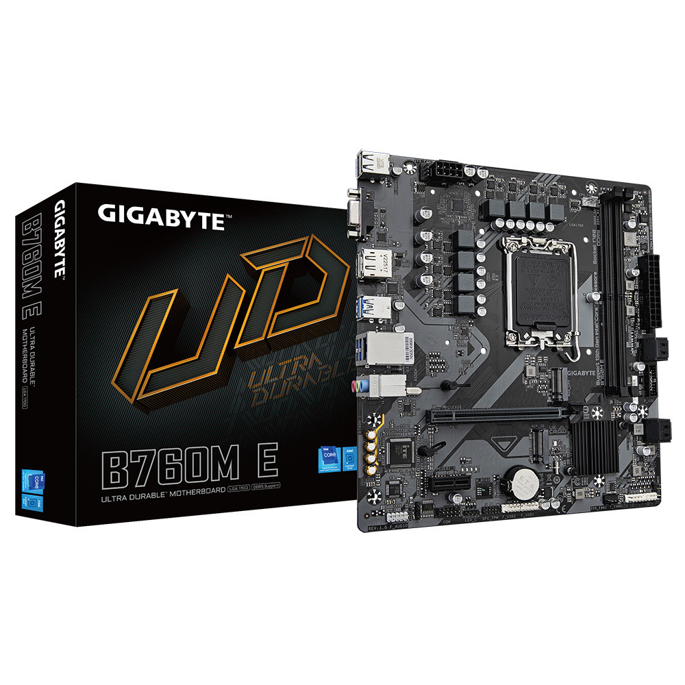 GIGABYTE B760M E Carte mère - Compatible avec les processeurs Intel Core 14ᵉ génération, VRM 6+1+1 phases, jusqu'à 7200 MHz
