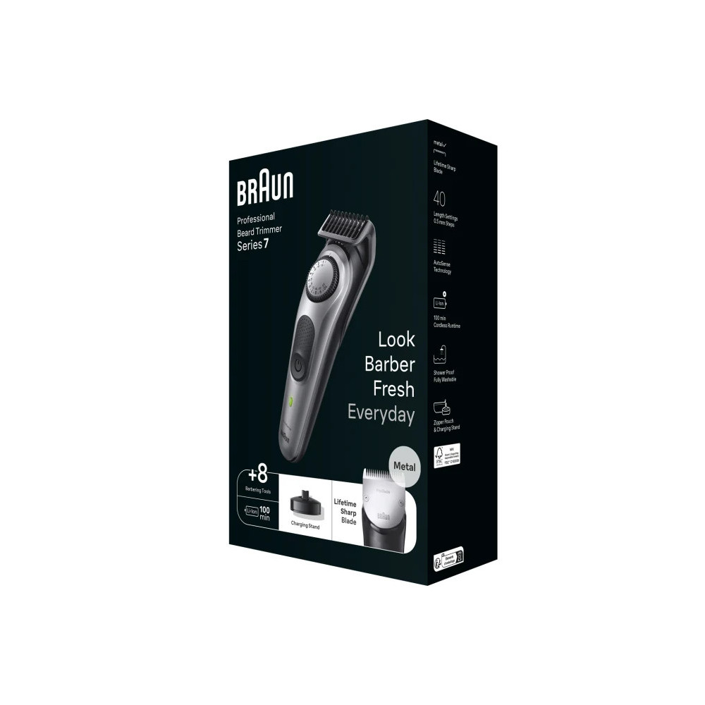 Braun BeardTrimmer 7 BT7420 tondeuse à barbe Batterie 40 2 cm Argent