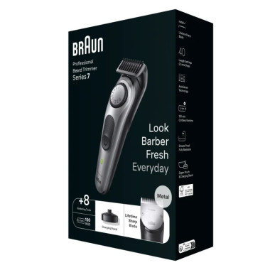 Braun BeardTrimmer 7 BT7420 tondeuse à barbe Batterie 40 2 cm Argent