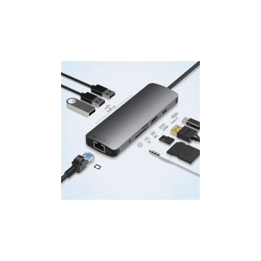 Connectland AD-USB-C 9EN1-ALU CONAEX36251 0301658 - ADAPTAEUR USB TYPE C VERS HDMI ,RJ45 ,SD,TF,AUDIO, PD ,USB-A/F 3.0.x 3