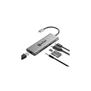 Connectland AD-USB-C 7EN1-ALU CONAEX36252 0301681 - Adaptateur USB de Type C vers HDMI+3USB3.0+ lecteur de carte SD/TF + T