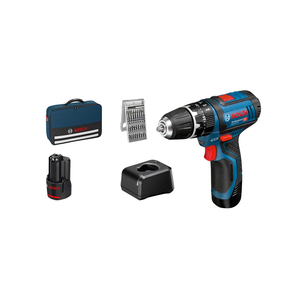 Bosch GSB 12V-15 1300 tr min Noir, Bleu