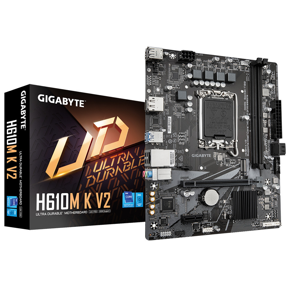 GIGABYTE H610M K V2 Carte mère - Processeurs Intel Core 14ᵉ génération, jusqu'à 5600 MHz DDR5, 1xPCIe 3.0 M.2, LAN 1GbE, USB GIGABYTE H610M K V2 Carte mère - Processeurs Intel Core 14ᵉ génération, jusqu'à 5600 MHz DDR5, 1xPCIe 3.0 M.2, LAN 1GbE, USB