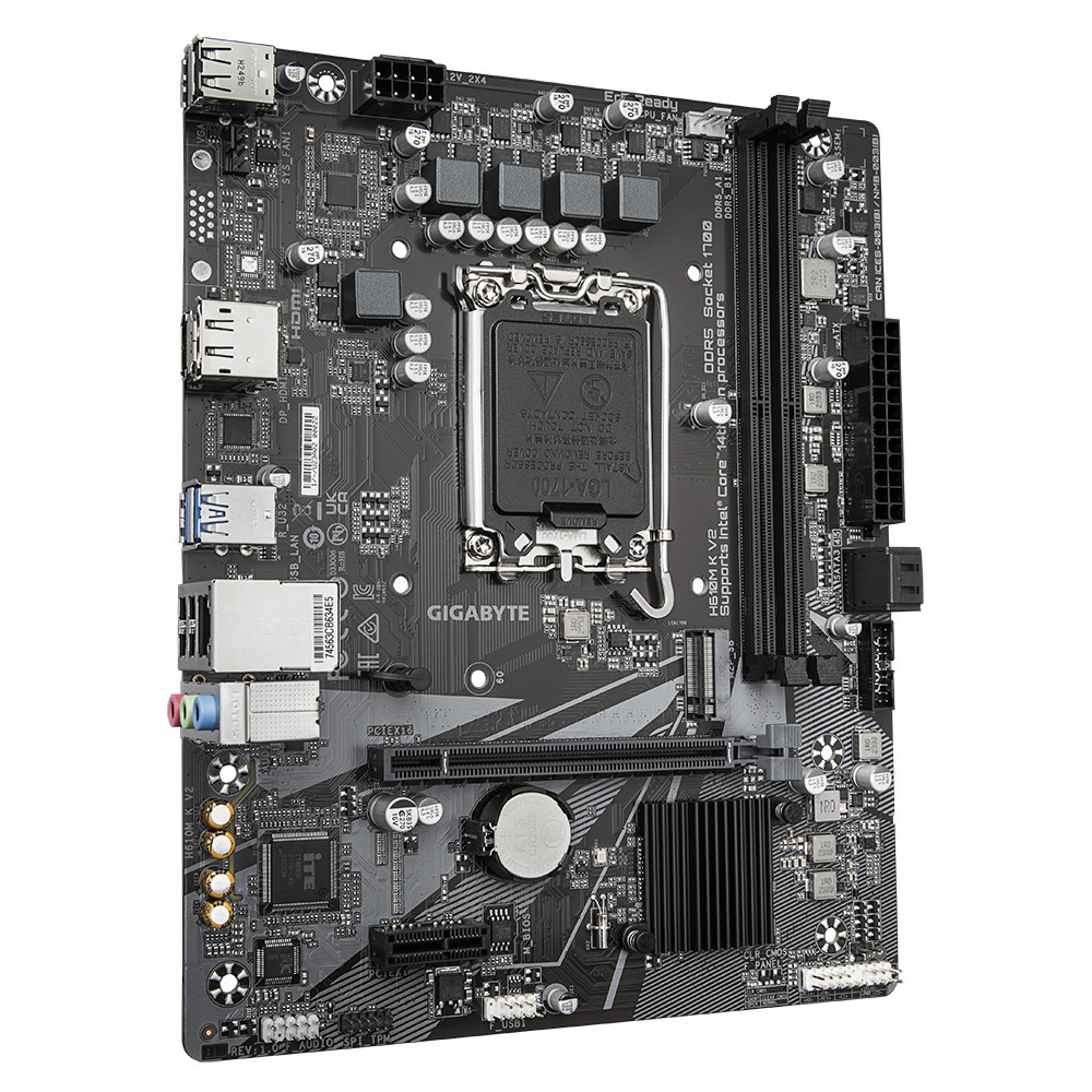 GIGABYTE H610M K V2 Carte mère - Processeurs Intel Core 14ᵉ génération, jusqu'à 5600 MHz DDR5, 1xPCIe 3.0 M.2, LAN 1GbE, USB