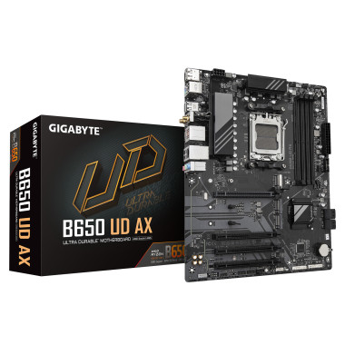 GIGABYTE B650 UD AX Carte Mère - Prend en charge les processeurs AMD Ryzen Série 9000, VRM 6+2+2 phases, jusqu'à 7600MHz DDR5
