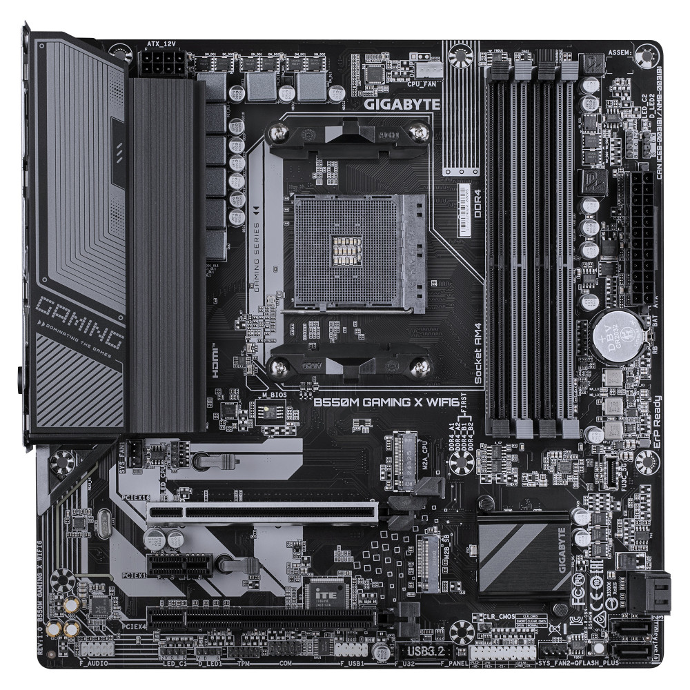 GIGABYTE B550M GAMING X WIFI6 Carte mère - Processeurs AMD Ryzen 5000, VRM 5+3 phases, jusqu'à 3200 MHz DDR4, 1x M.2 PCIe 4.0 +