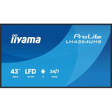 iiyama LH4364UHS-B1AG Écran d'affichage dynamique Écran plat de signalisation numérique 109,2 cm (43") LED Wifi 500 cd m² 4K