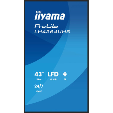 iiyama LH4364UHS-B1AG Écran d'affichage dynamique Écran plat de signalisation numérique 109,2 cm (43") LED Wifi 500 cd m² 4K