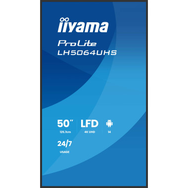 iiyama LH5064UHS-B1AG Écran d'affichage dynamique Écran plat de signalisation numérique 127 cm (50") Wifi 500 cd m² 4K Ultra HD