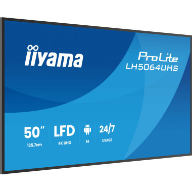 iiyama LH5064UHS-B1AG Écran d'affichage dynamique Écran plat de signalisation numérique 127 cm (50") Wifi 500 cd m² 4K Ultra HD
