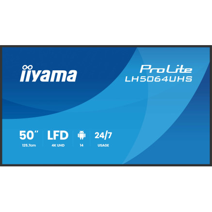 iiyama LH6564UHS-B1AG Écran d'affichage dynamique Écran plat de signalisation numérique 165,1 cm (65") Wifi 500 cd m² 4K Ultra