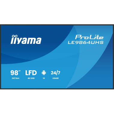 iiyama LE9864UHS-B1AG Écran d'affichage dynamique Écran plat de signalisation numérique 2,49 m (98") Wifi 500 cd m² 4K Ultra HD