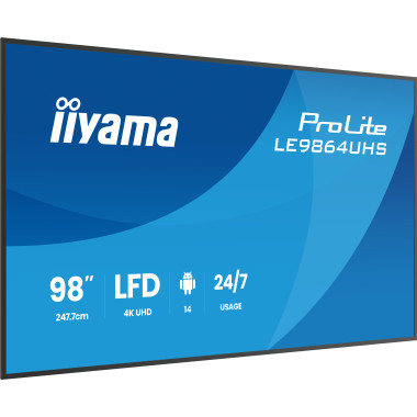 iiyama LE9864UHS-B1AG Écran d'affichage dynamique Écran plat de signalisation numérique 2,49 m (98") Wifi 500 cd m² 4K Ultra HD