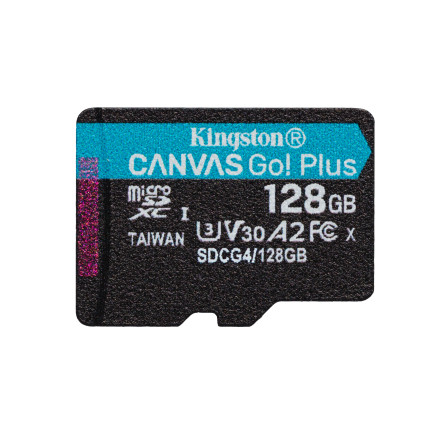 Kingston Technology Carte microSDXC Canvas Go Plus Gen4 200R A2 U3 de 128 Go, pack unique sans ADP