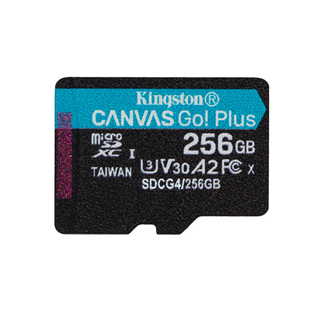 Kingston Technology Carte microSDXC Canvas Go Plus Gen4 200R A2 U3 de 256 Go, pack unique sans ADP