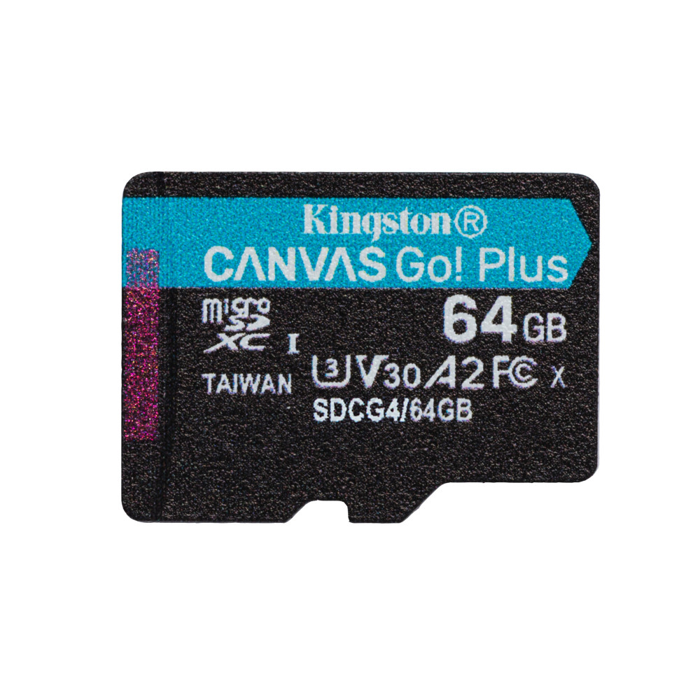 Kingston Technology Carte microSDXC Canvas Go Plus Gen4 200R A2 U3 de 64 Go, pack unique sans ADP