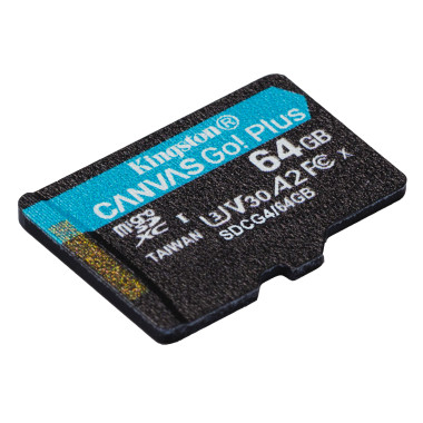 Kingston Technology Carte microSDXC Canvas Go Plus Gen4 200R A2 U3 de 64 Go, pack unique sans ADP