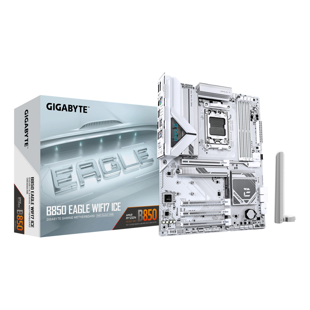 GIGABYTE B850 EAGLE WIFI7 ICE Carte mère - Processeurs AMD Ryzen série 9000, VRM numérique 8+2+2 phases, jusqu'à 8200 MHz DDR5 GIGABYTE B850 EAGLE WIFI7 ICE Carte mère - Processeurs AMD Ryzen série 9000, VRM numérique 8+2+2 phases, jusqu'à 8200 MHz DDR5