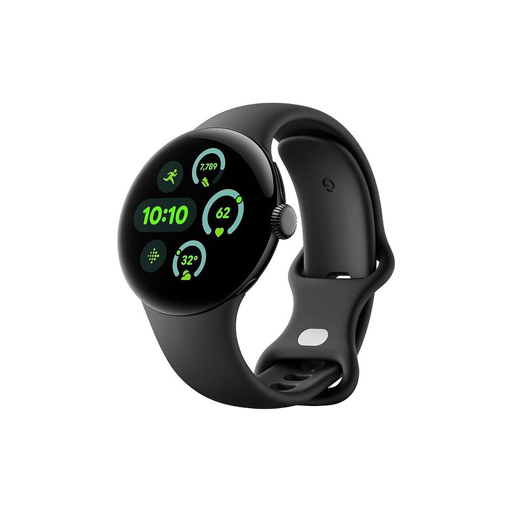 Google Pixel Watch 3 - 41 mm - aluminium noir mat - montre intelligente avec bande active - fluoroélastomère - obsidienne - t