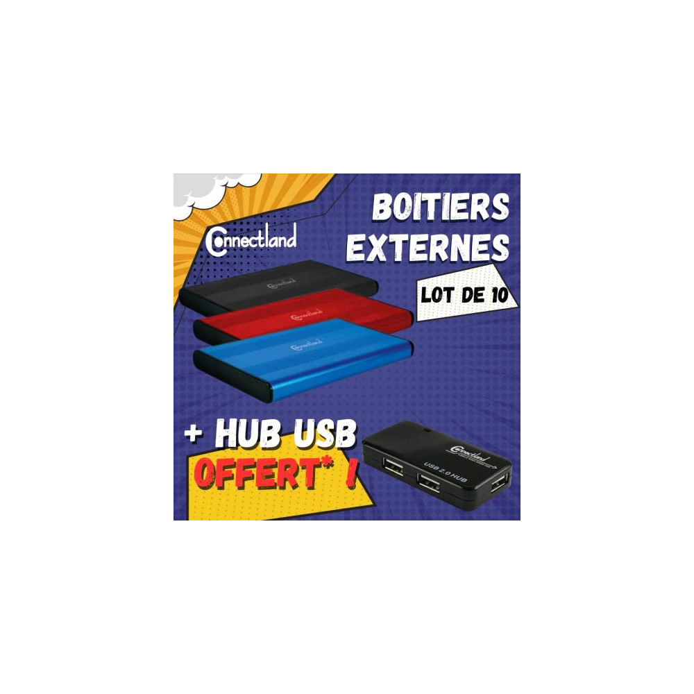 CON00046712 Crazy Pack 10x Boîtier externe 2.5p HDD/SSD USB3 SATA ABS SANS VIS BLEU + 10x Hubs USB 2.0 4 ports offerts CON00046712 Crazy Pack 10x Boîtier externe 2.5p HDD/SSD USB3 SATA ABS SANS VIS BLEU + 10x Hubs USB 2.0 4 ports offerts