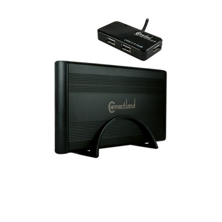 CON00046719 Crazy Pack  Boîtier externe 3.5p SATA USB 3.0 Black + Hub USB 2.0 4 ports offerts