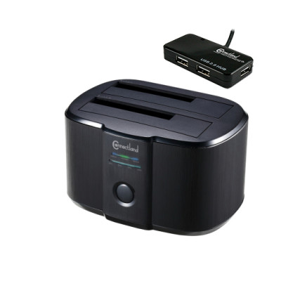CON00046721 Crazy Pack  Docking pour 2xHDD 2.5/3.5p Sata USB3 Noir + Hub USB 2.0 4 ports offerts