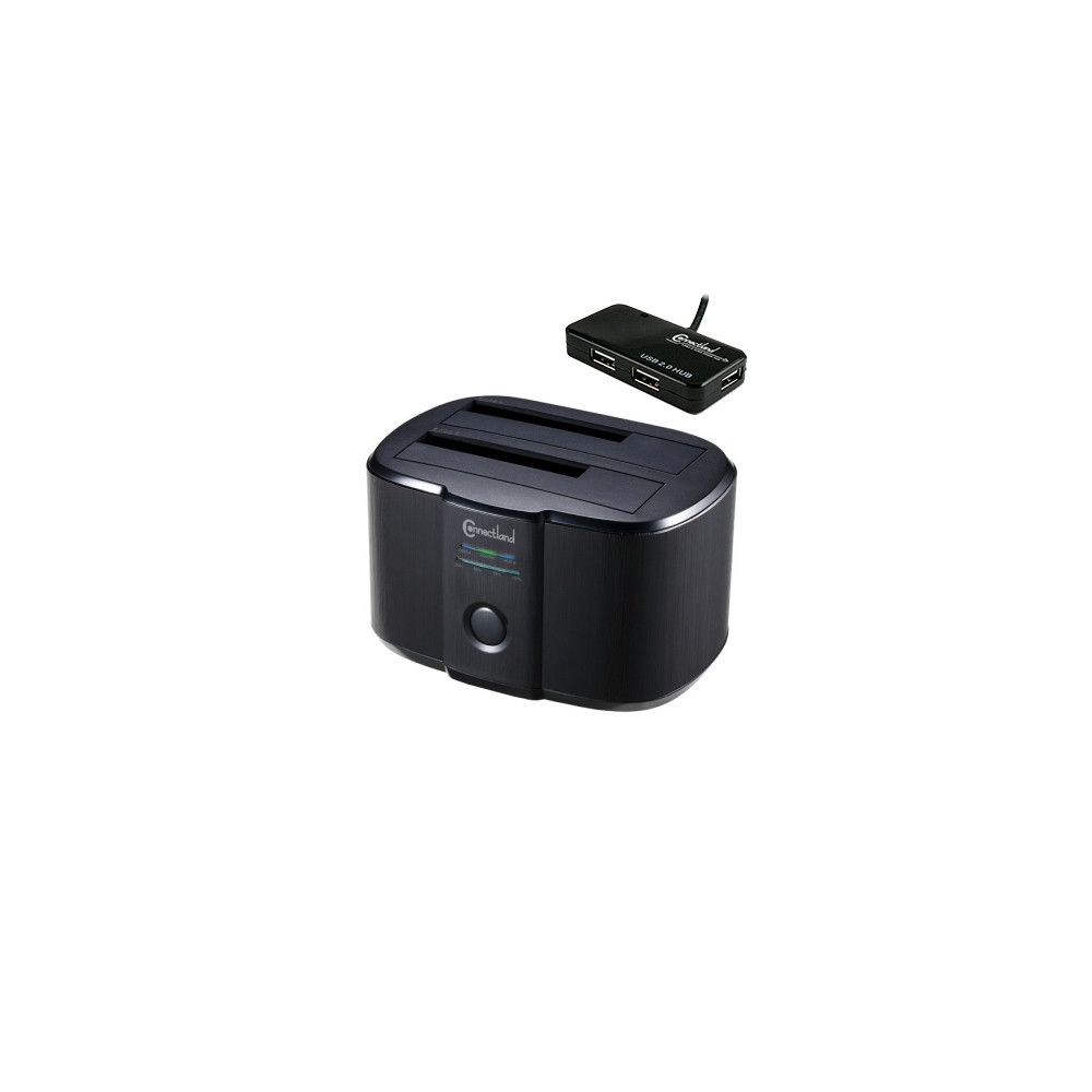 CON00046721 Crazy Pack Docking pour 2xHDD 2.5/3.5p Sata USB3 Noir + Hub USB 2.0 4 ports offerts CON00046721 Crazy Pack Docking pour 2xHDD 2.5/3.5p Sata USB3 Noir + Hub USB 2.0 4 ports offerts