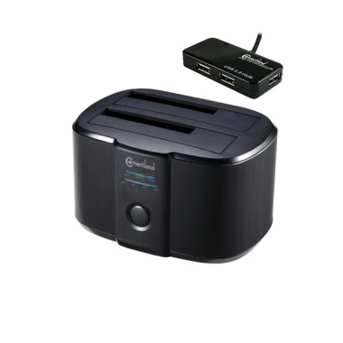 CON00046721 Crazy Pack  Docking pour 2xHDD 2.5/3.5p Sata USB3 Noir + Hub USB 2.0 4 ports offerts