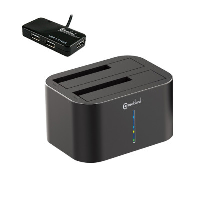CON00046723 Crazy Pack  Docking pour 2xHDD 2.5/3.5p Sata USB3 Noir + Hub USB 2.0 4 ports offerts