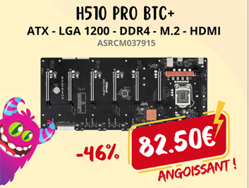 ASROCK H510 PRO BTC+ - ATX - LGA 1200 - 1x DDR4 - 6x PCIEX16 - M.2 - HDMI - 82.50€