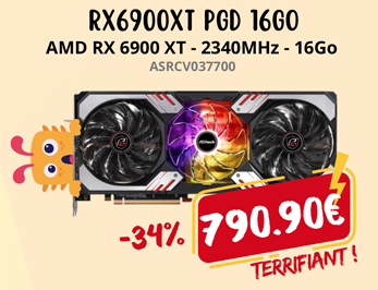 ASROCK RX 6900 XT PHANTOM GAMING D 16G - 2340MHz - 16Go GDDR6 - HDMI - DPx3 - 790.90€